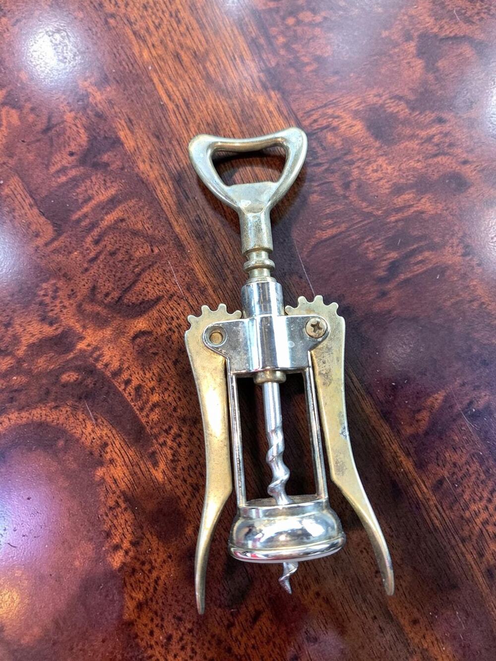 Vintage 1970s Italian Brass Wing Corkscrew Bottle Opener Barware Italy MCM
